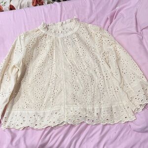 Chic Cream Eyelet Blouse for Women